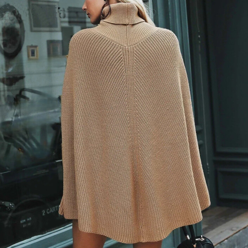 Robe Cape en Tricot Sophistiquée à Col Montant pour Femme