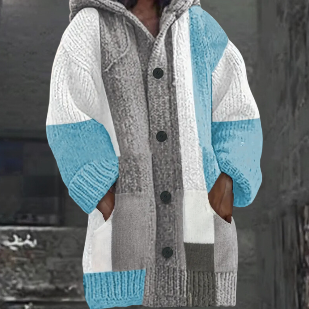 Cardigan Moderne Oversize Bicolore à Capuche pour Femme