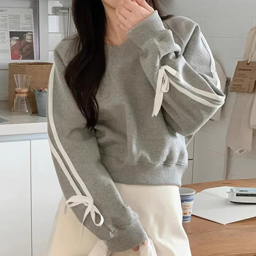 Sweatshirt Femme à Col V avec Nœuds