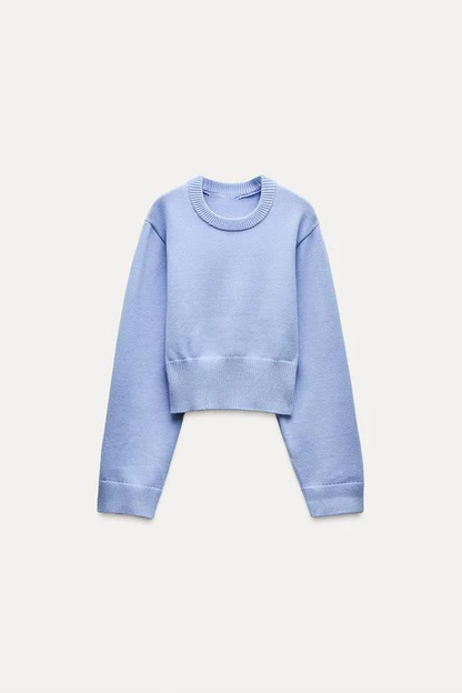 Pull Court Tricot à Col Rond Elégant pour Femmes