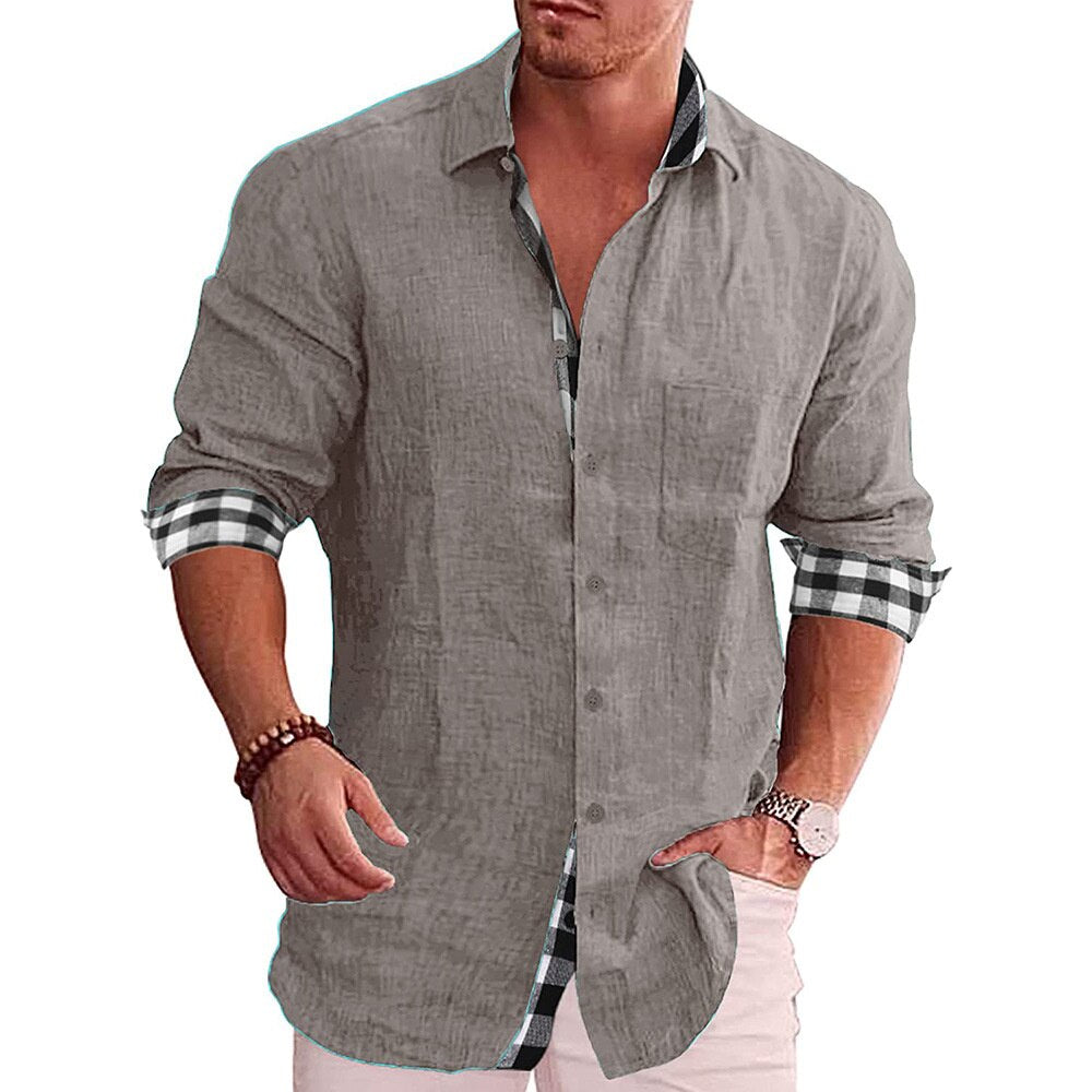 Chemise Boutonnée en Coton Manches Longues pour Homme