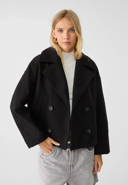 Manteau Femme Court et Elégant à Revers Pointus